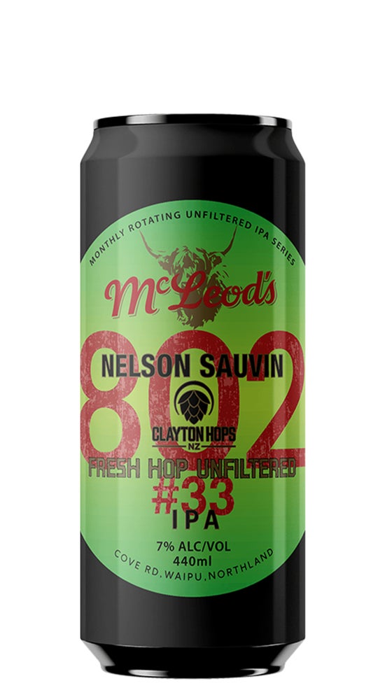 McLeod's 802#33 Fresh Hop Unfiltered IPA" 440ml can