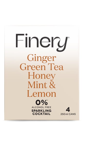  0% Finery Sparkling Cocktail - Ginger Green Tea Honey Mint &amp; Lemon 4 x 250ml bottle pack