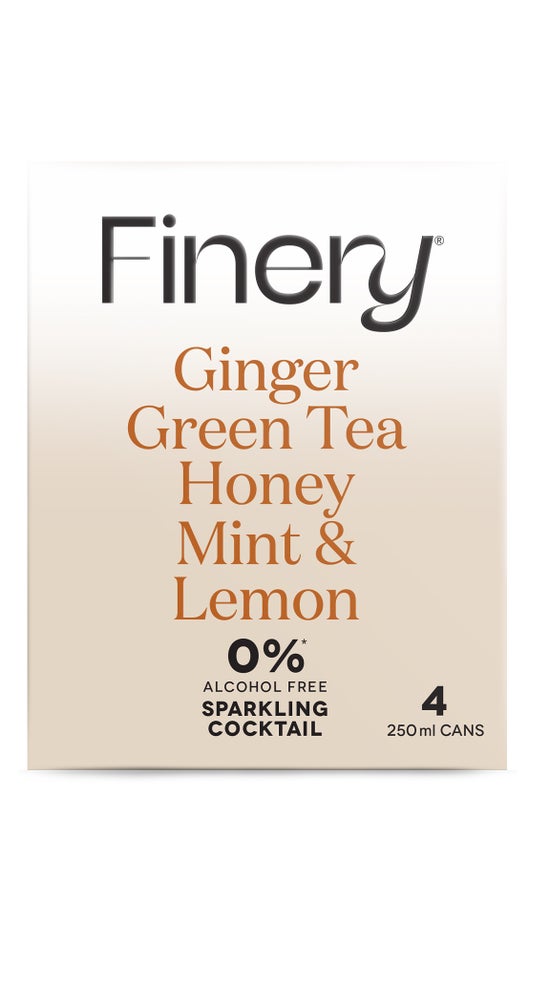 Finery 0% Sparkling Cocktail - Ginger Green Tea Honey Mint & Lemon 4 x 250ml bottle pack