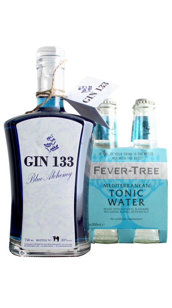Gin 133 Blue Alchemy 750ml & Fever Tree Mediterranean tonic water 4 pack