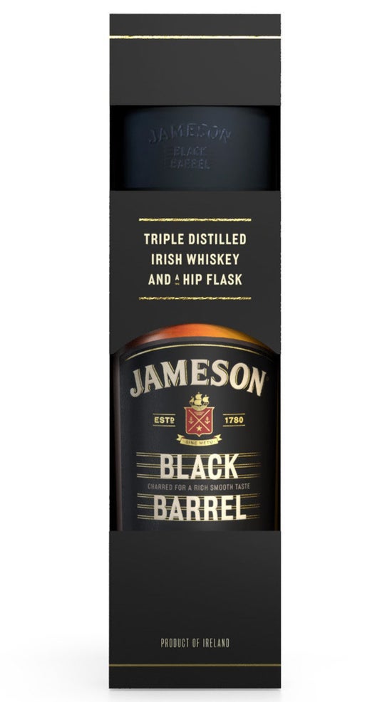 Jameson Black Barrel Whiskey & Hip Flask Gift Box 700ml