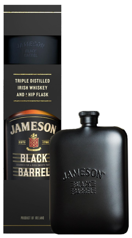 Jameson Black Barrel Whiskey & Hip Flask Gift Box 700ml