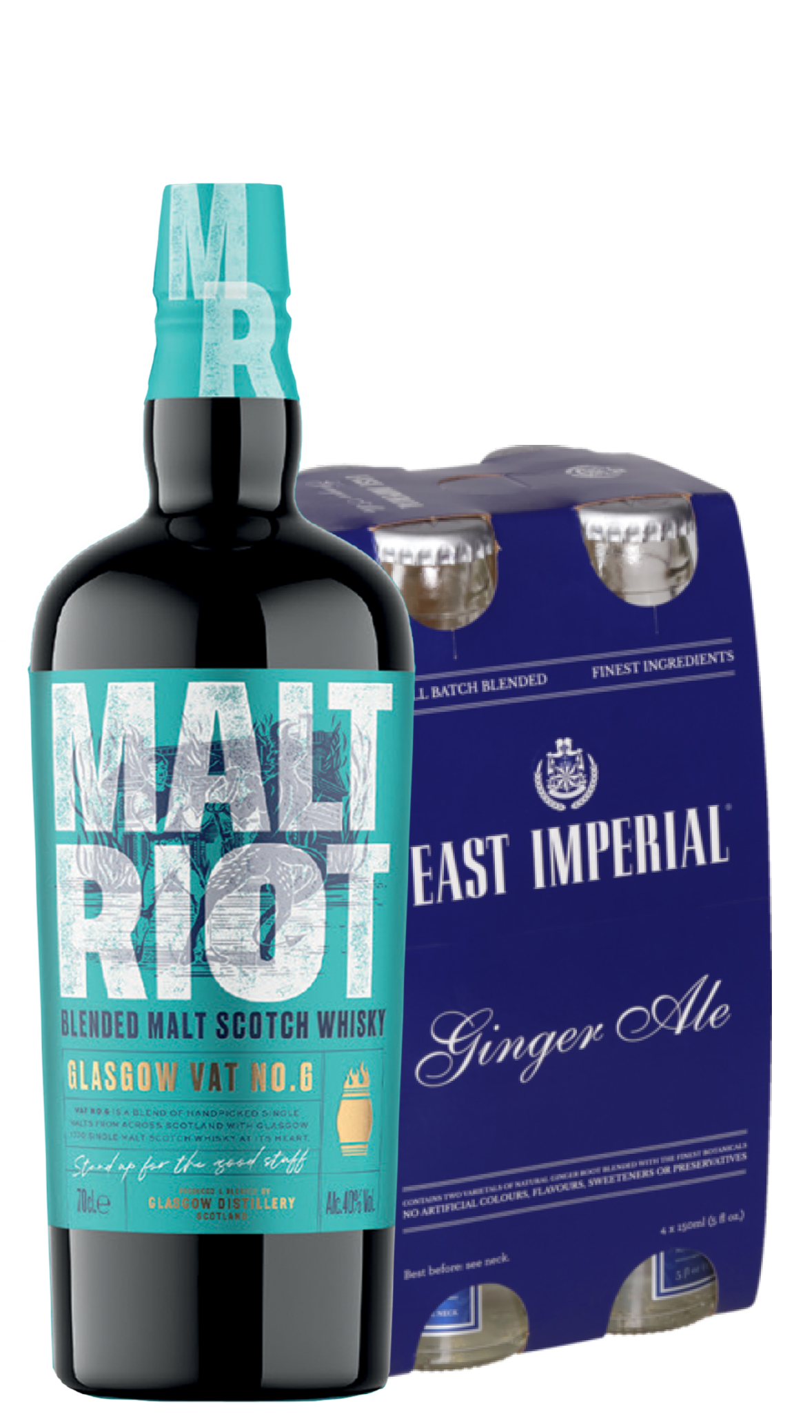 Malt Riot Blended Scotch & East imperial gingerale pack Fine Wine