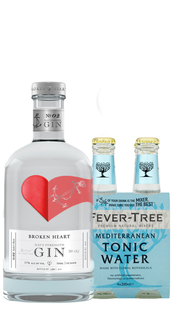  Broken Heart Navy Strength Gin + Fever Tree Mediterranean 4pk